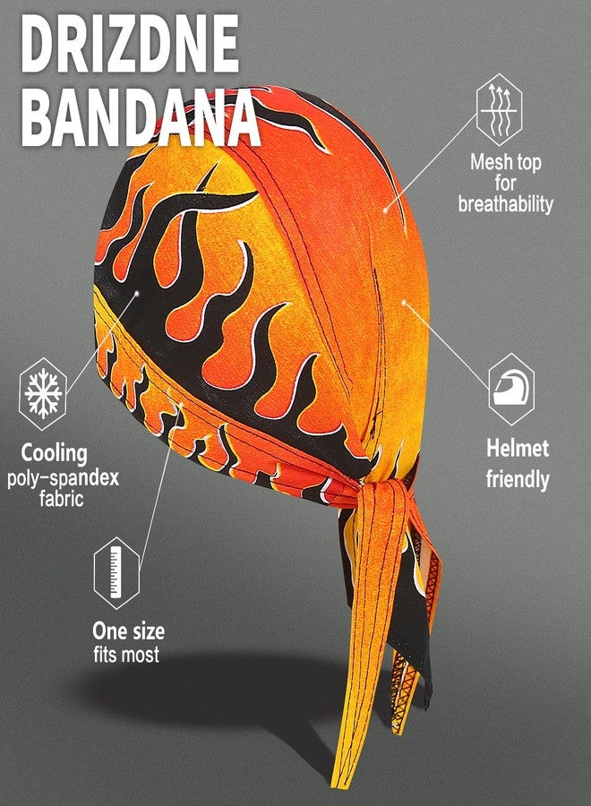 DANLCUPL DOO Rags Dew Rag Skull Cap Pirate Hat Cycling Bandana Motorcycle Biker Cooling Head Wrap Beanie Helmet Liner Fire Flames Orange Yellow - Image 4
